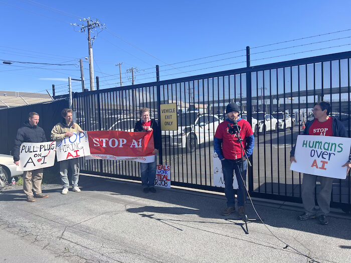 Protesters rally outside San Francisco Waymo’s main depot to demand closure over threat to jobs…